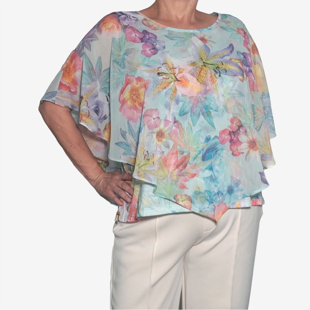 Alfred Dunner Ethereal Floral Cape Blouse Old Money Garden Party Plus Size 1X XL